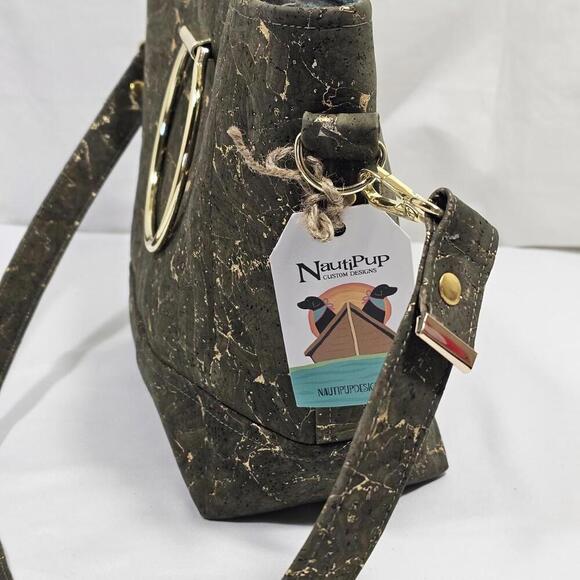 Nautipup Midge Glam Handbag Green And Gold Metallic Flake Cork From Portugal - Picture 5 of 11